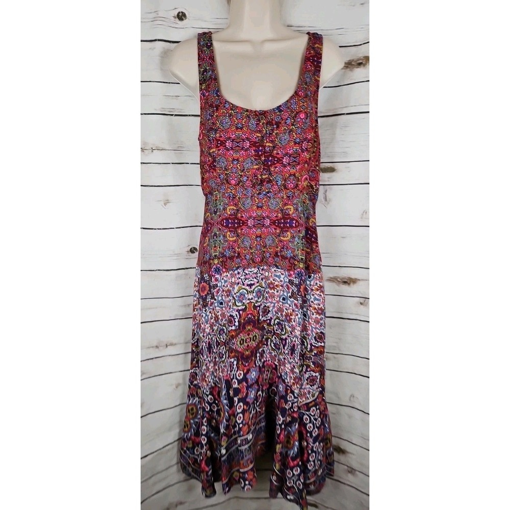 Anthropologie Maeve Multi Paisley Midi Dress 6 Ruffled Boho Festival Asymmetric